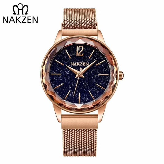 NAKZEN Rose Gold Women Watches Minimalism Starry sky Magnet Buckle Fashion Wristwatch Waterproof Roman Numeral reloj mujer 4206 by MEGIR WATCH GROUP