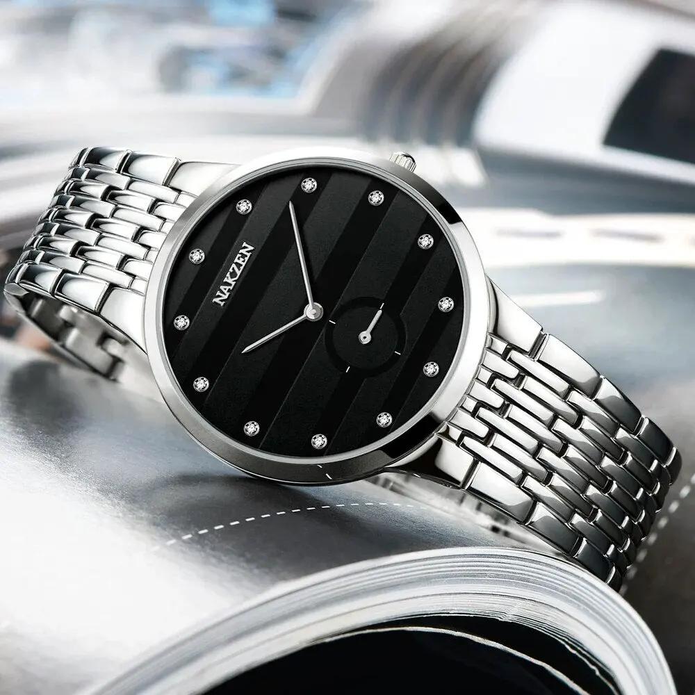 NAKZEN Diamond Men Watch Luxury Brand Sapphire Watches Mens Stainless Steel Black Gold Wristwatch Male Clock Relogio Masculino 4036 by MEGIR WATCH GROUP