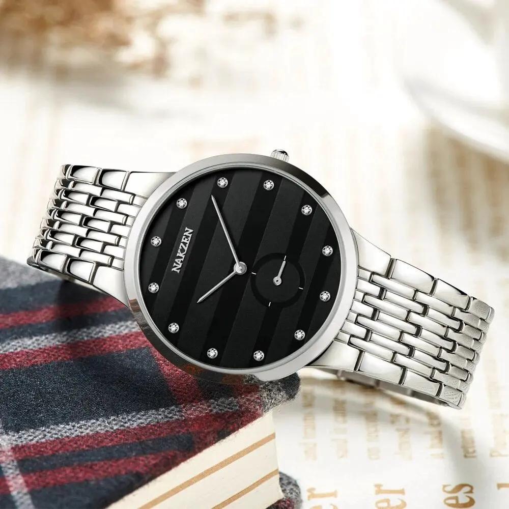 NAKZEN Diamond Men Watch Luxury Brand Sapphire Watches Mens Stainless Steel Black Gold Wristwatch Male Clock Relogio Masculino 4036 by MEGIR WATCH GROUP