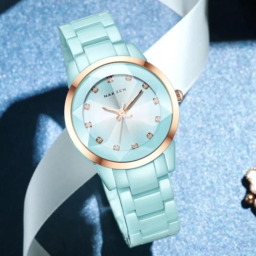 NAKZEN Women Watches Reloj Mujer Fashion Casual Ladies Bracelet Colorful Ceramic Watch Top Brand Luxury Dress Female Clock 1022 by MEGIR WATCH GROUP