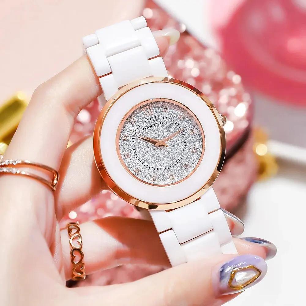 NAKZEN Women's Quartz Fashion Simple Ceramics Analogue Watch Ceramic Band 30M Waterproof Diamond Dress Watches relogio feminino 1017 by MEGIR WATCH GROUP