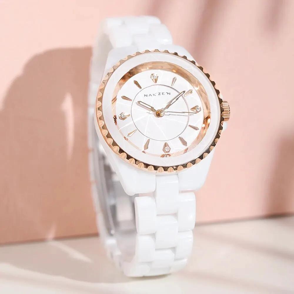 NAKZEN Ladies Ceramic Quartz Watch Women New Fashion Analog Waterproof Diamond Wristwatches For Gifts Clock Relojes Mujer 1012 by MEGIR WATCH GROUP
