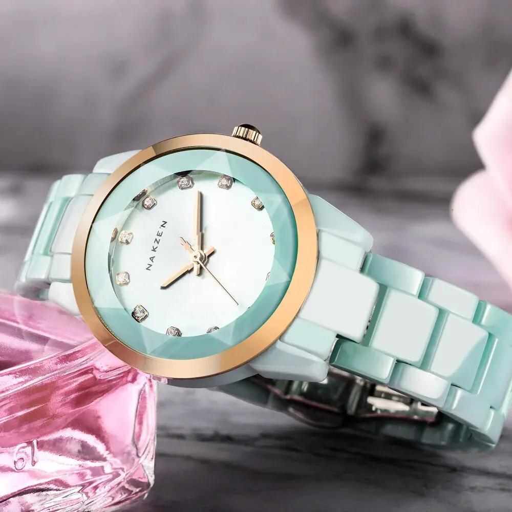 NAKZEN Women Watches Reloj Mujer Fashion Casual Ladies Bracelet Colorful Ceramic Watch Top Brand Luxury Dress Female Clock 1022 by MEGIR WATCH GROUP