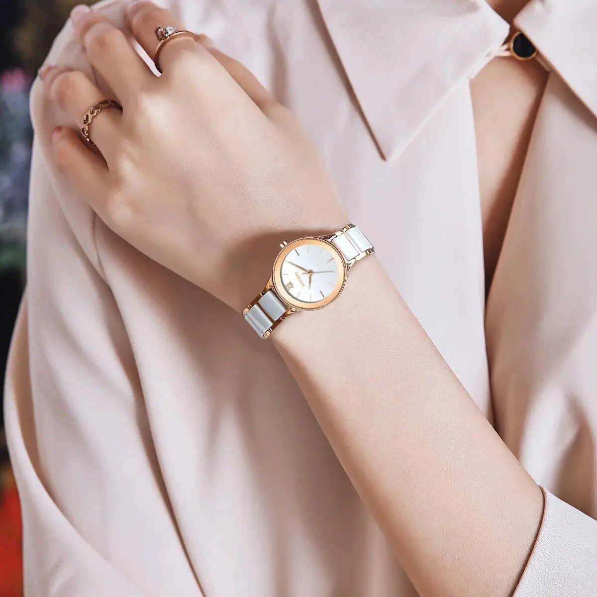 Ladies Quartz Watch Luxury Diamond Wristwatch Life Waterproof Stainless Steel Clock Gifts for Women White Watches Casual Reloj 1031 by MEGIR WATCH GROUP