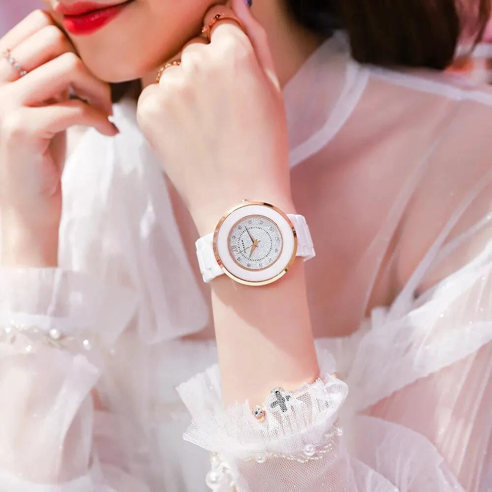 NAKZEN Women's Quartz Fashion Simple Ceramics Analogue Watch Ceramic Band 30M Waterproof Diamond Dress Watches relogio feminino 1017 by MEGIR WATCH GROUP