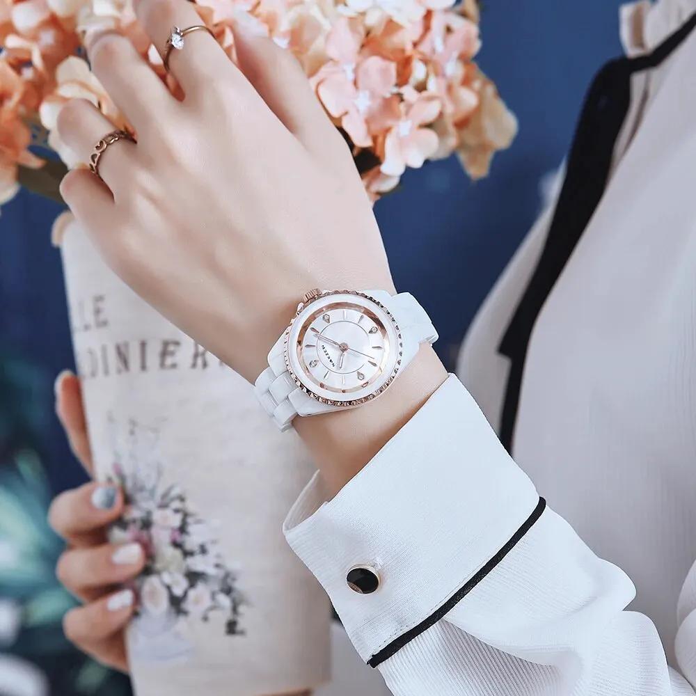 NAKZEN Ladies Ceramic Quartz Watch Women New Fashion Analog Waterproof Diamond Wristwatches For Gifts Clock Relojes Mujer 1012 by MEGIR WATCH GROUP