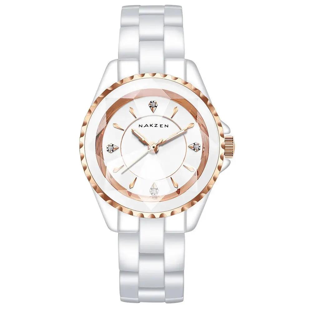 NAKZEN Ladies Ceramic Quartz Watch Women New Fashion Analog Waterproof Diamond Wristwatches For Gifts Clock Relojes Mujer 1012 by MEGIR WATCH GROUP