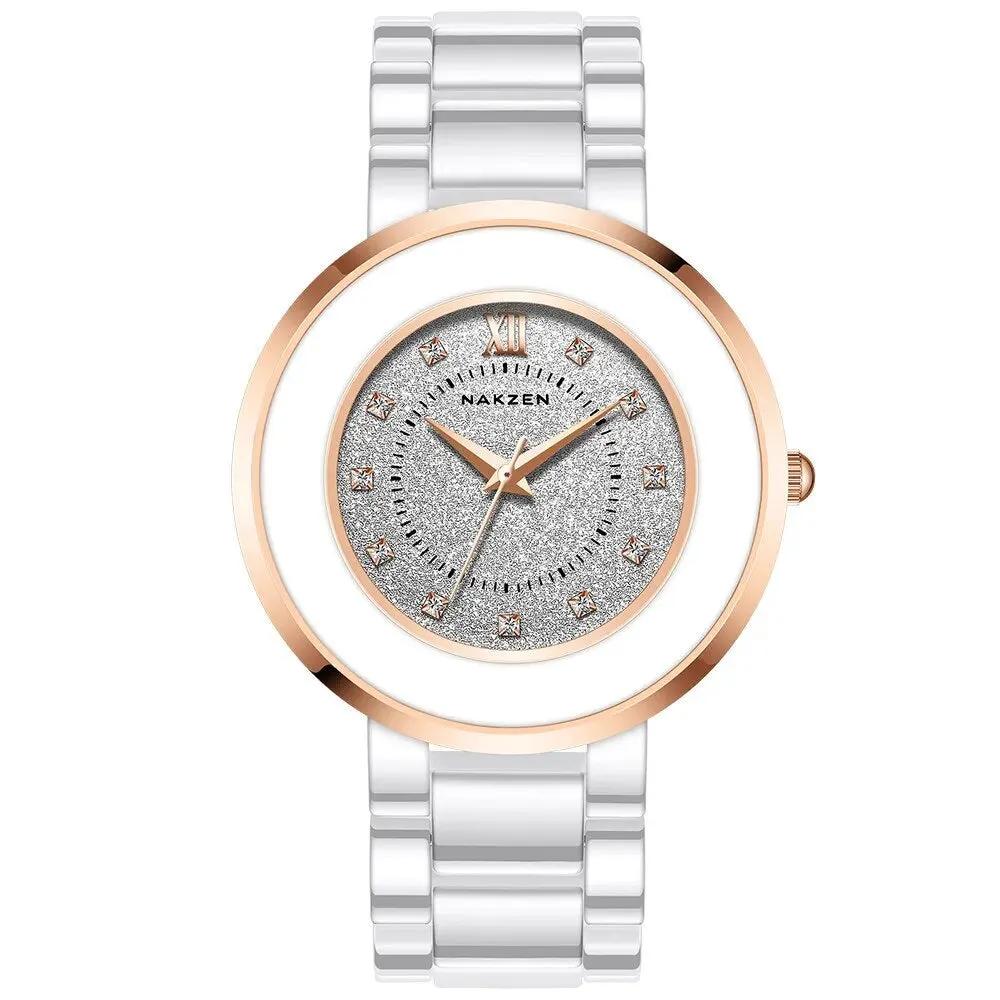 NAKZEN Women's Quartz Fashion Simple Ceramics Analogue Watch Ceramic Band 30M Waterproof Diamond Dress Watches relogio feminino 1017 by MEGIR WATCH GROUP