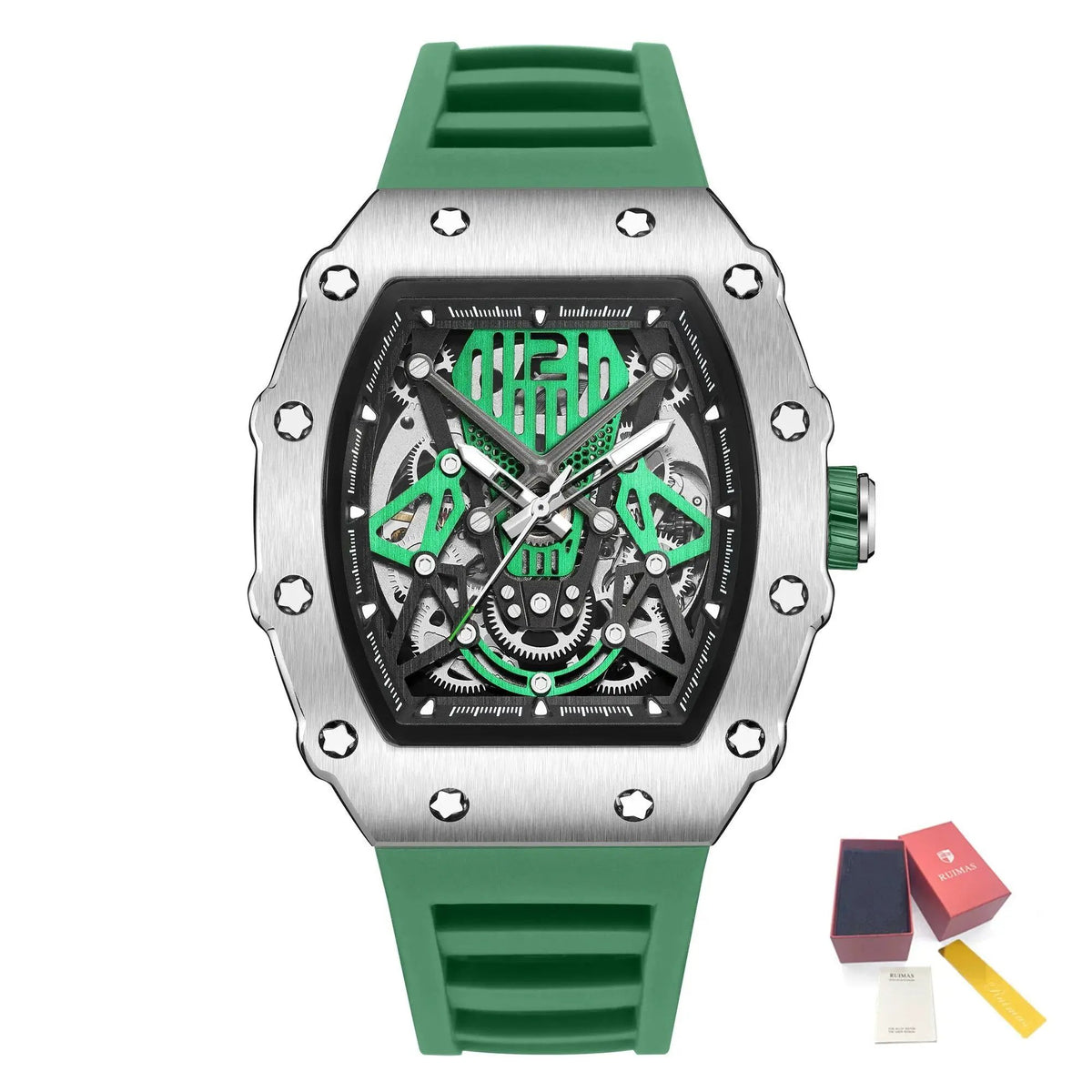 RUIMAS Luxury Watch Men Fashion Automatic Mechanical Watches Clock Silicone Strap Sport Casual Wristwatch Big Dial Reloj Hombre 341 by MEGIR WATCH GROUP