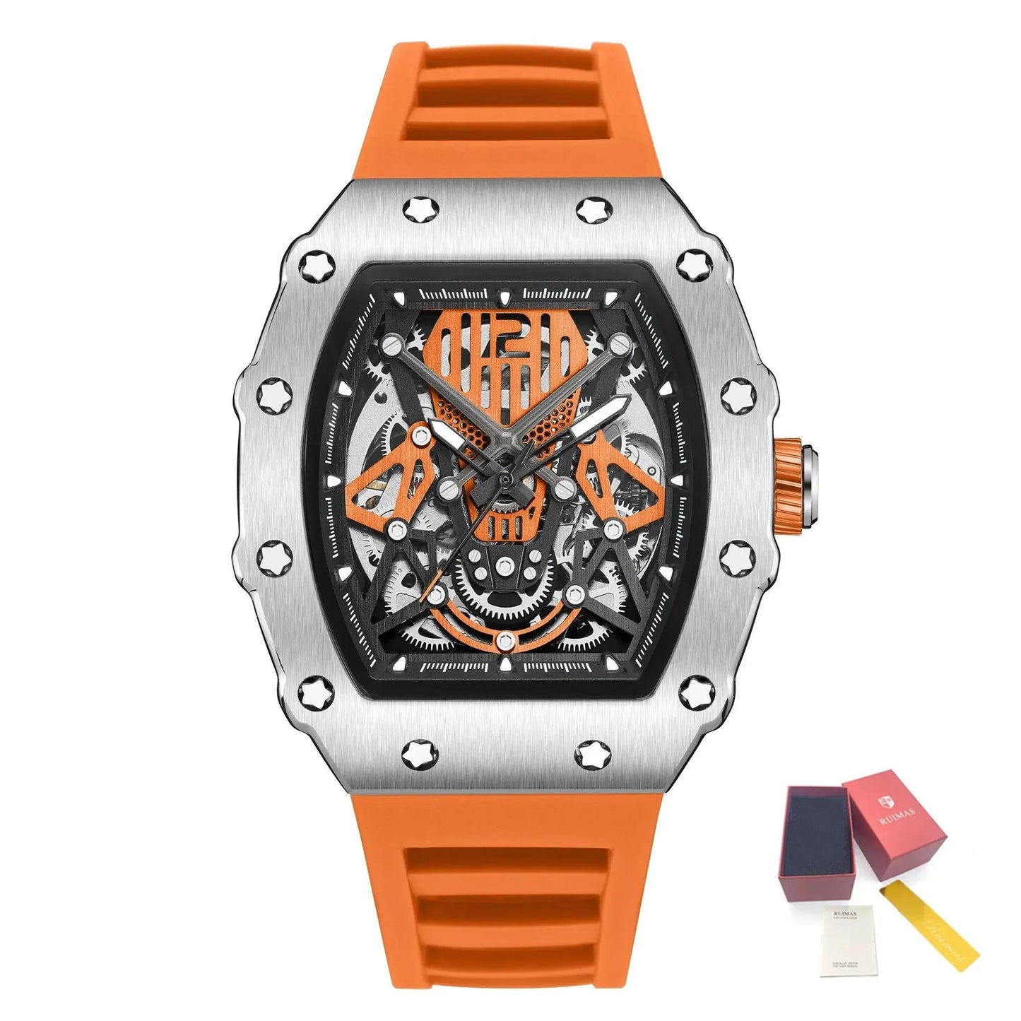 RUIMAS Luxury Watch Men Fashion Automatic Mechanical Watches Clock Silicone Strap Sport Casual Wristwatch Big Dial Reloj Hombre 341 by MEGIR WATCH GROUP