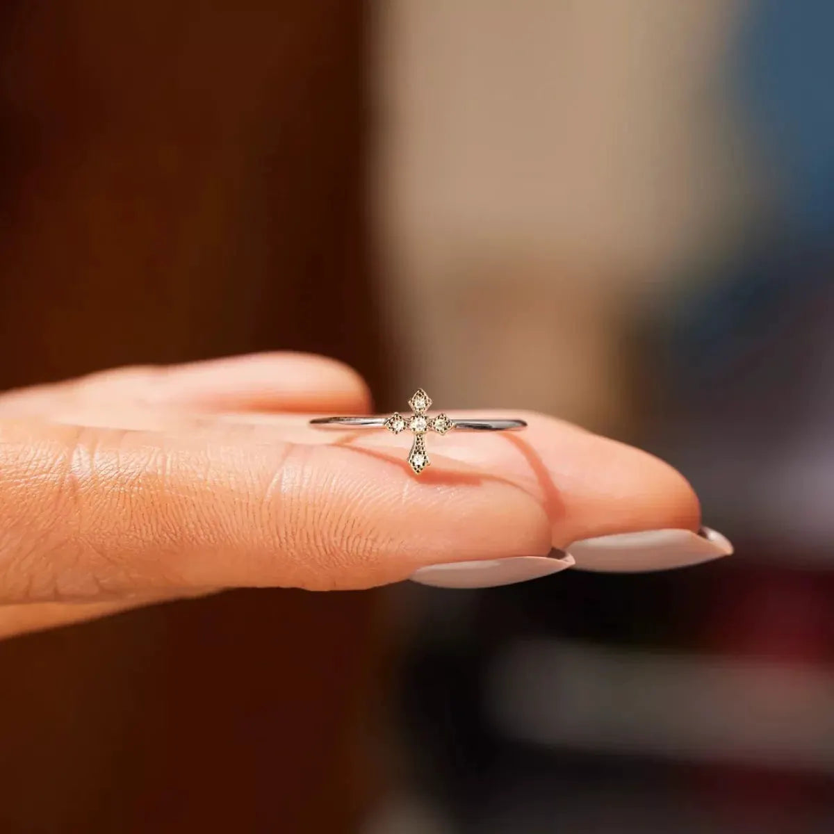 925 Sterling Silver Zircon Cross Ring by Partner Label