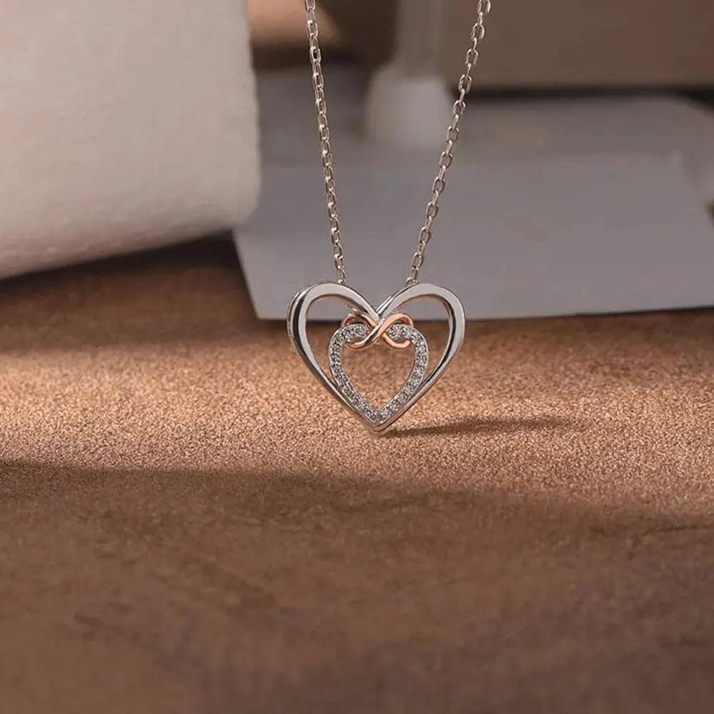 Heart Shape Inlaid Zircon 925 Sterling Silver Necklace by Partner Label