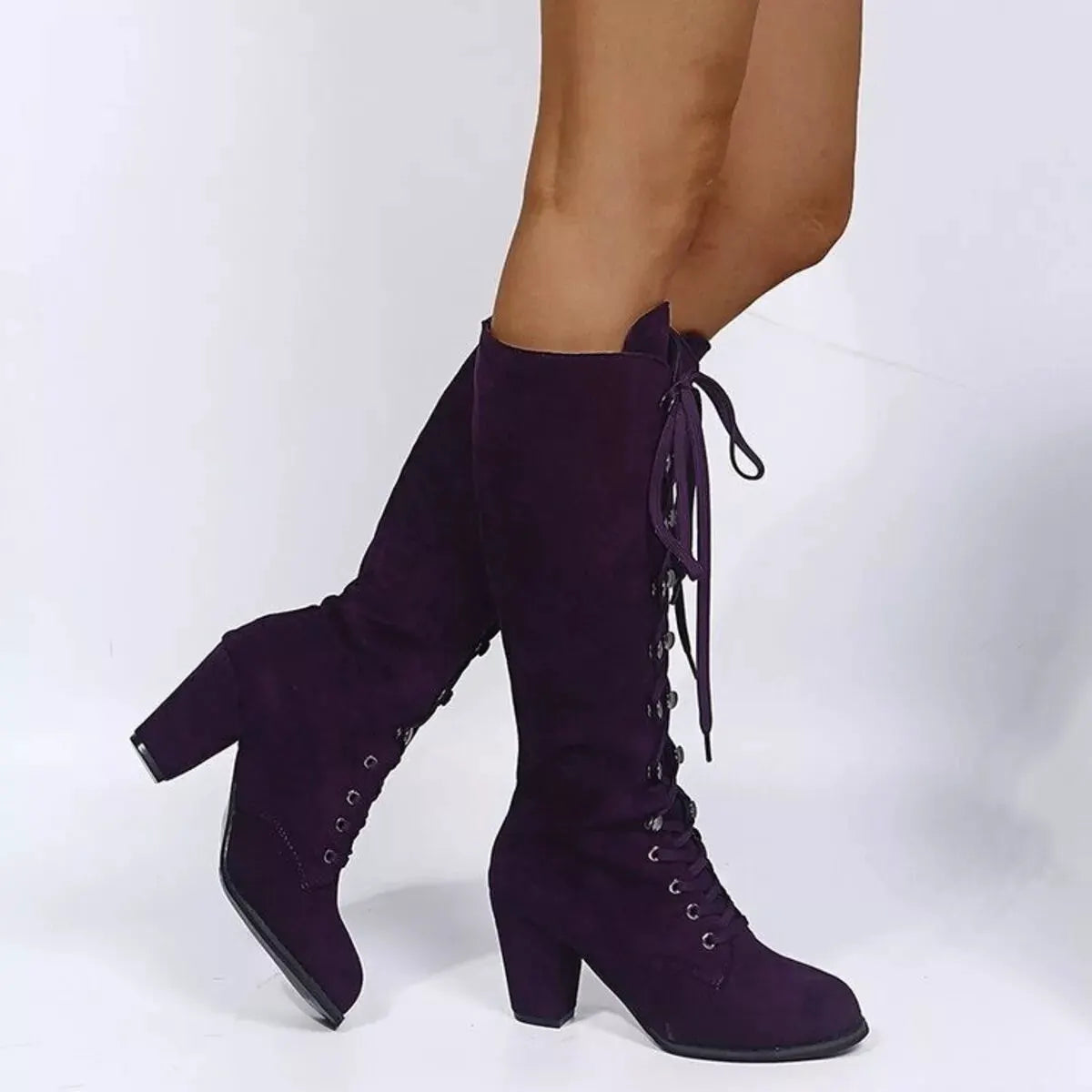 Lace Up Block Heels Boots by Partner Label