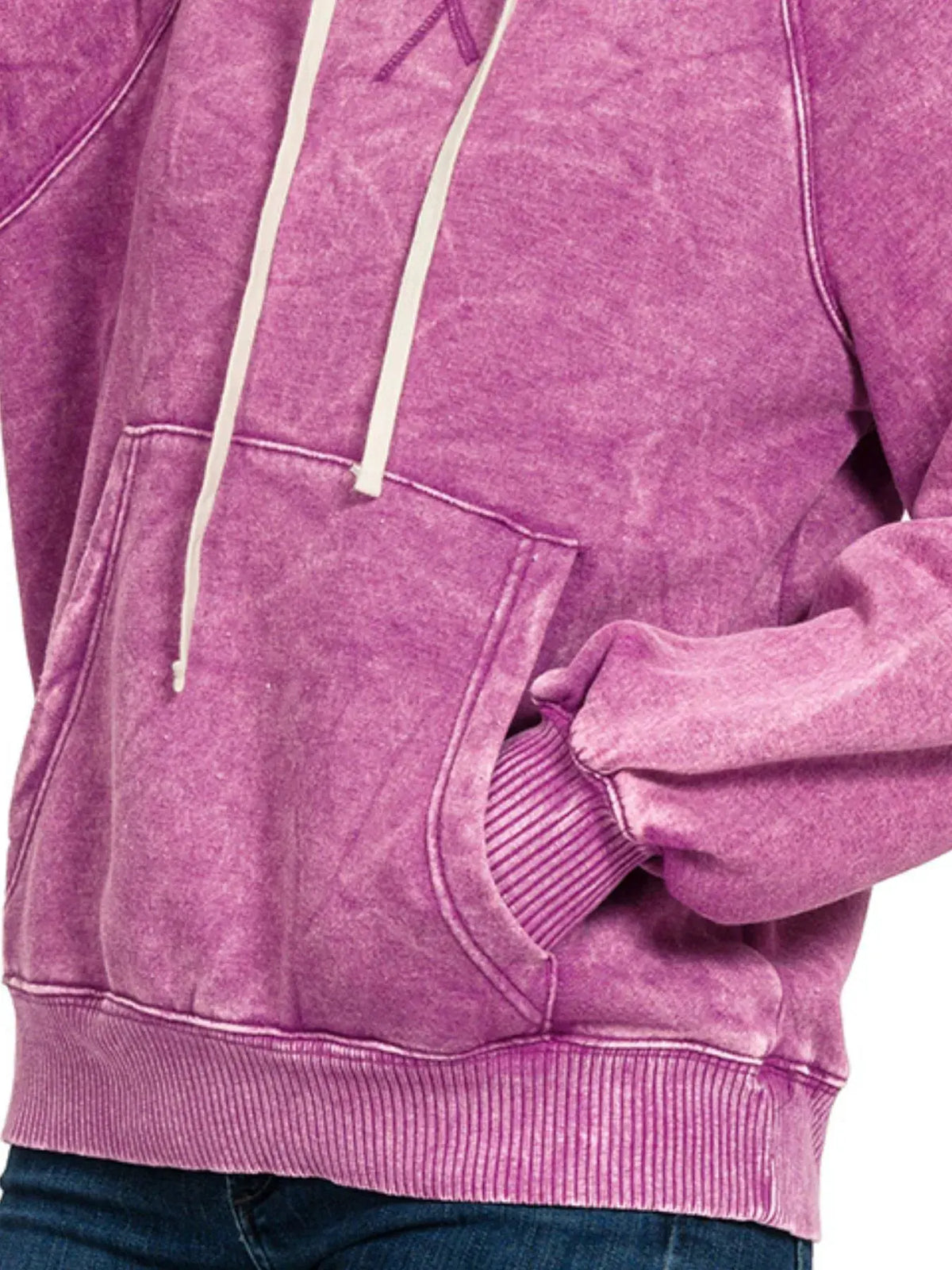 Zenana Acid Wash Fleece Hoodie with Kangaroo Pocket by Zenana