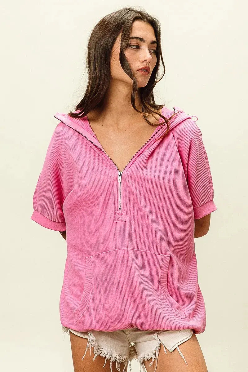 BiBi Vintage Washed Waffle Thermal Hoodie by BiBi