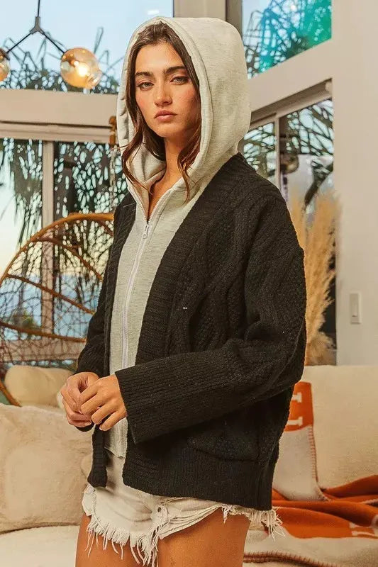 BiBi Knit Hoodie Rhombus Sweater Jacket by BiBi