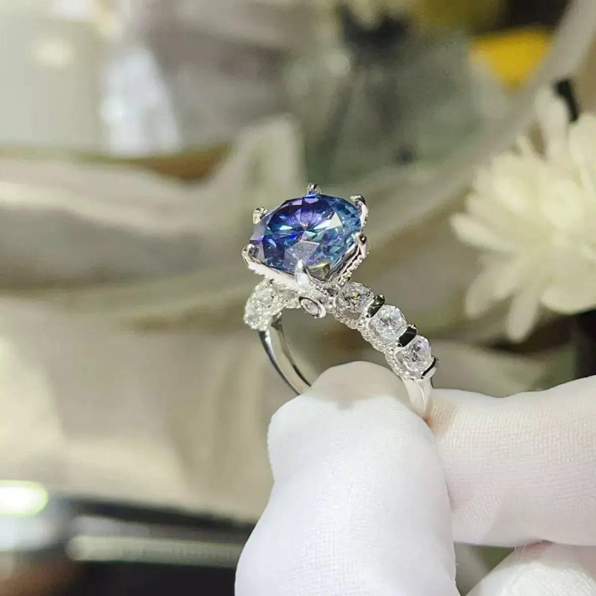 5 Carat Moissanite 6-Prong 925 Sterling Silver Ring by Partner Label