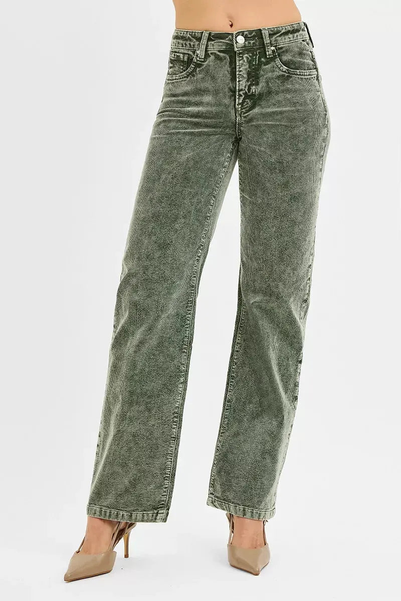 RISEN Tummy Control Mid Rise Straight Leg Corduroy Pants by RISEN