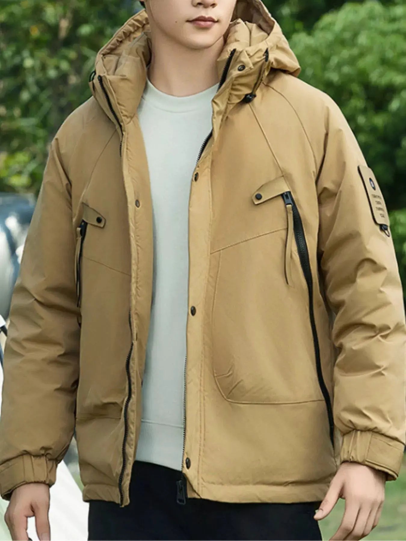 Men's Plus Size Hooded Snap Down Jacket by Partner Label
