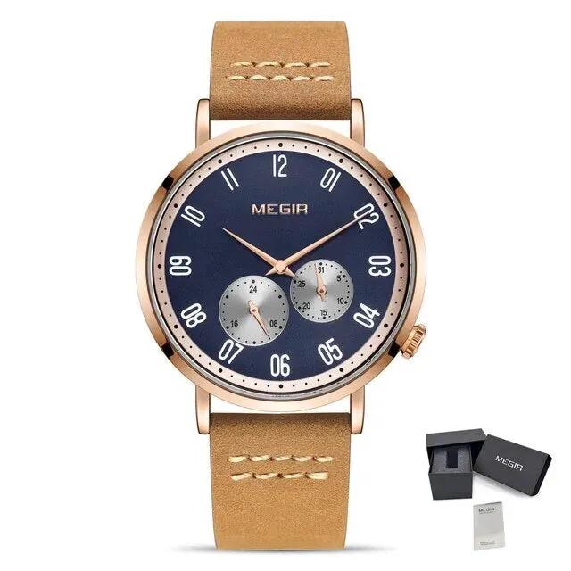 MEGIR Fashion Casual Men Watches Luxury Leather Quartz Sport Wristwatch Waterproof Luminous Clock Large Dial Relogio Masculino 1083 by MEGIR WATCH GROUP