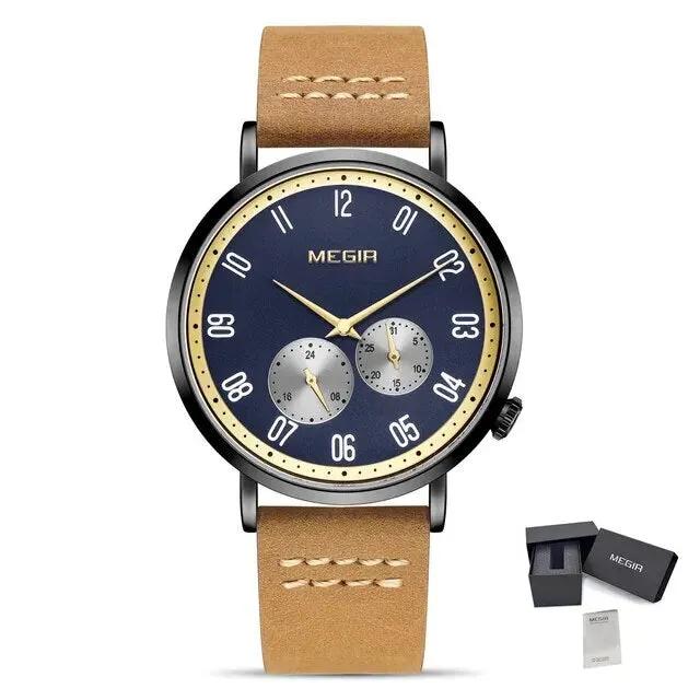 MEGIR Fashion Casual Men Watches Luxury Leather Quartz Sport Wristwatch Waterproof Luminous Clock Large Dial Relogio Masculino 1083 by MEGIR WATCH GROUP