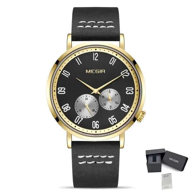 MEGIR Fashion Casual Men Watches Luxury Leather Quartz Sport Wristwatch Waterproof Luminous Clock Large Dial Relogio Masculino 1083 by MEGIR WATCH GROUP