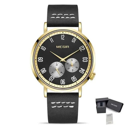 MEGIR Fashion Casual Men Watches Luxury Leather Quartz Sport Wristwatch Waterproof Luminous Clock Large Dial Relogio Masculino 1083 by MEGIR WATCH GROUP