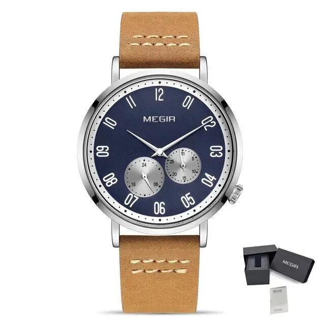 MEGIR Fashion Casual Men Watches Luxury Leather Quartz Sport Wristwatch Waterproof Luminous Clock Large Dial Relogio Masculino 1083 by MEGIR WATCH GROUP
