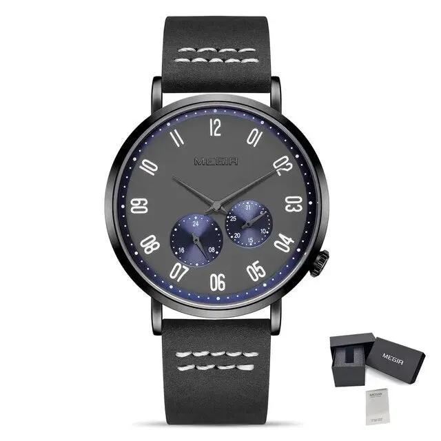MEGIR Fashion Casual Men Watches Luxury Leather Quartz Sport Wristwatch Waterproof Luminous Clock Large Dial Relogio Masculino 1083 by MEGIR WATCH GROUP