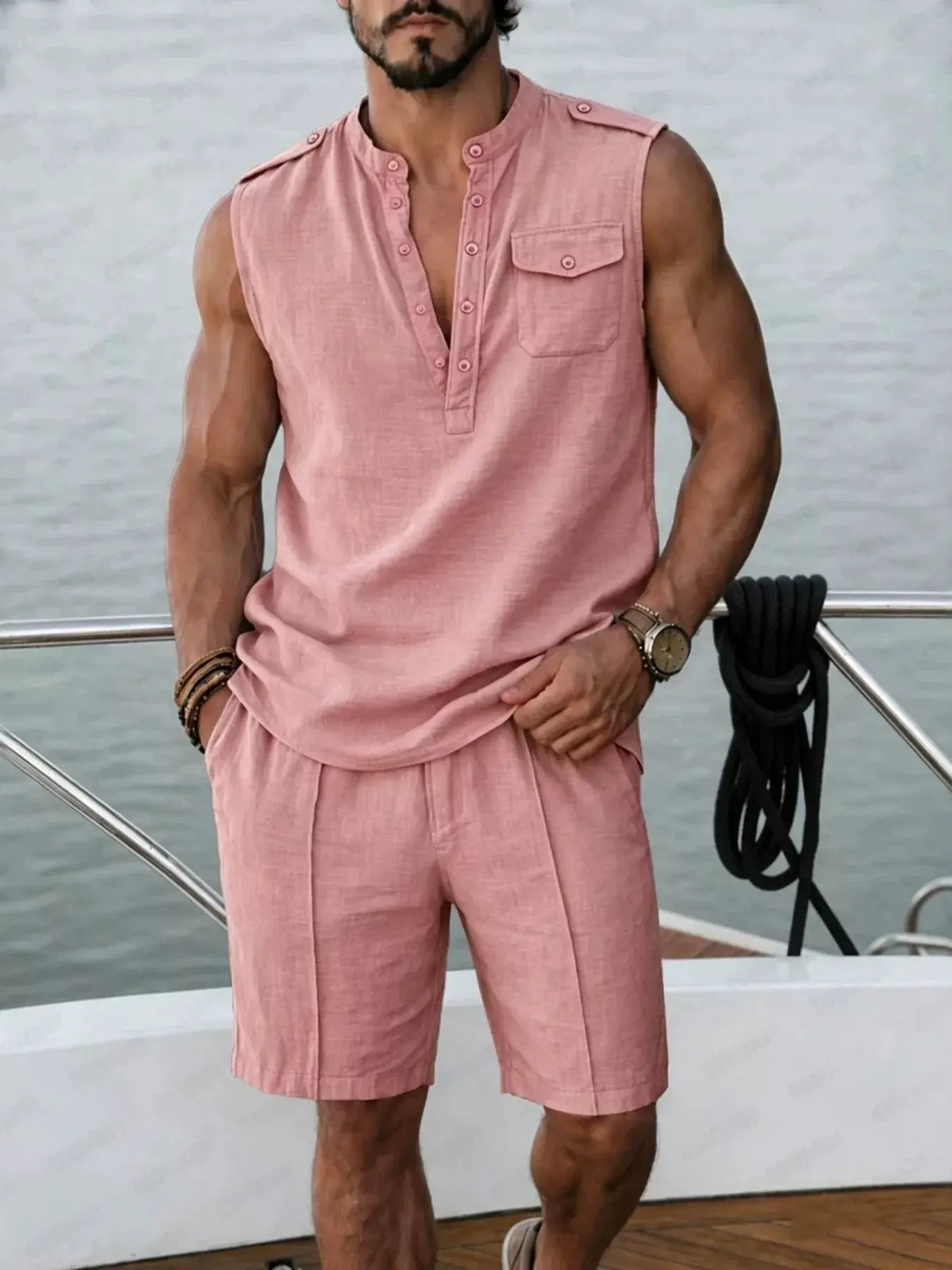 Men's Full Size Sleeveless Top and Shorts Two-Piece Set Plus Size by Trendsi