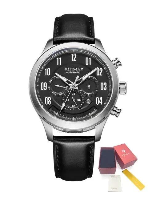 RUIMAS Luxury Casual Sport Watch for Men's Automatic Mechanical Watches Leather Luminous Man Clock Wrist Watch Chronograph 6785 by MEGIR WATCH GROUP