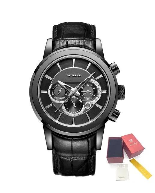 RUIMAS Mechanical Watches for Men Luxury Casual Business Wristwatch Leather Male Clock Date Chronograph Relogios Masculino 6767 by MEGIR WATCH GROUP