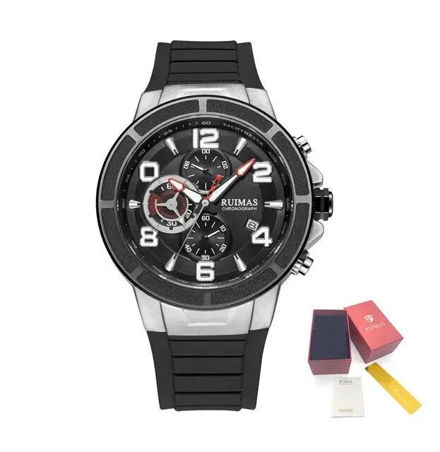 RUIMAS Chronograph Top Brand Luxury Quartz Watches for Men Waterproof Silicone Sports Clock Wristwatch Calendar Montre Homme 587 by MEGIR WATCH GROUP