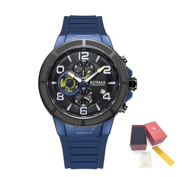 RUIMAS Chronograph Top Brand Luxury Quartz Watches for Men Waterproof Silicone Sports Clock Wristwatch Calendar Montre Homme 587 by MEGIR WATCH GROUP
