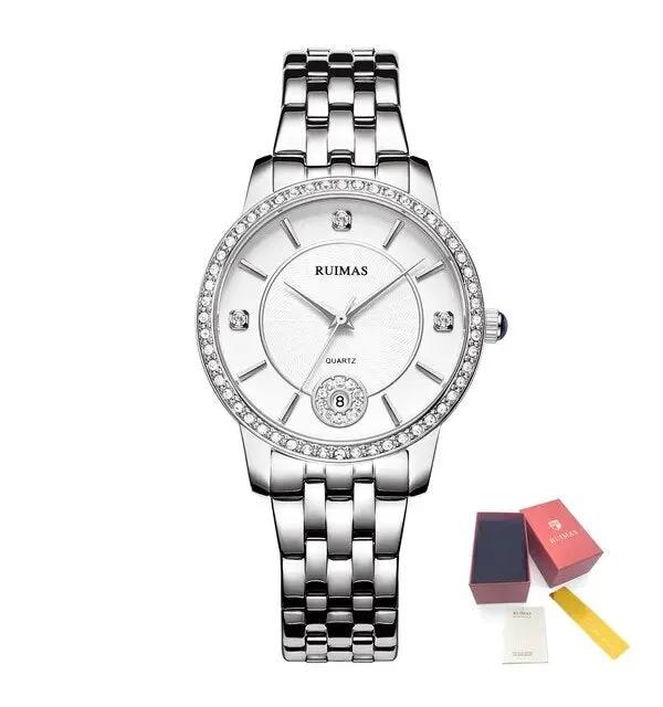 RUIMAS Luxury Women's Wrist Watch Top Brand Fashion Diamond Ladies Quartz Watches Stainless Steel Female Clock Reloj Mujer 556 by MEGIR WATCH GROUP