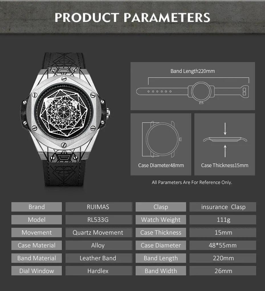 RUIMAS Men's Watches Fashion Sport Quartz Watch for Men Reloj Hombre Leather Belt Wrist Watch Waterproof Casual Clock 533 by MEGIR WATCH GROUP