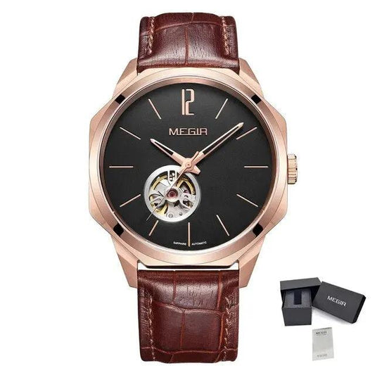 MEGIR Retro Men's Wristwatch Luxury Automatic Mechanical Watches Leather Strap Sapphire 5ATM Waterproof Watch Relogio Masculino 62073 by MEGIR WATCH GROUP