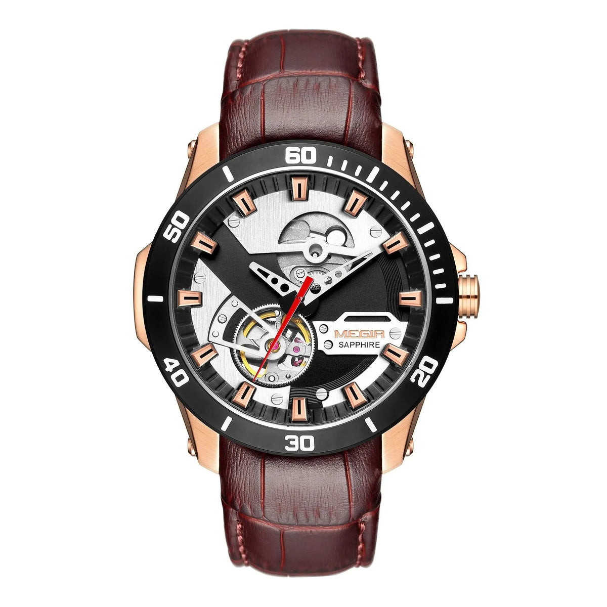 MEGIR Fashion Leather Watches for Men Sapphire Stainless Steel Automatic Mechanical Watch Sports Clock Montre Homme 62069 by MEGIR WATCH GROUP
