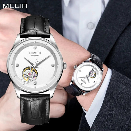 MEGIR Fashion Leather Strap Wristwatch for Men Large Dial Sapphire Automatic Mechanical Watch Clock Relogio Masculino 62059 by MEGIR WATCH GROUP