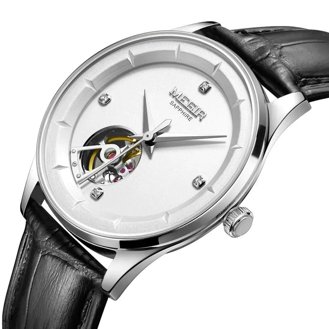 MEGIR Fashion Leather Strap Wristwatch for Men Large Dial Sapphire Automatic Mechanical Watch Clock Relogio Masculino 62059 by MEGIR WATCH GROUP