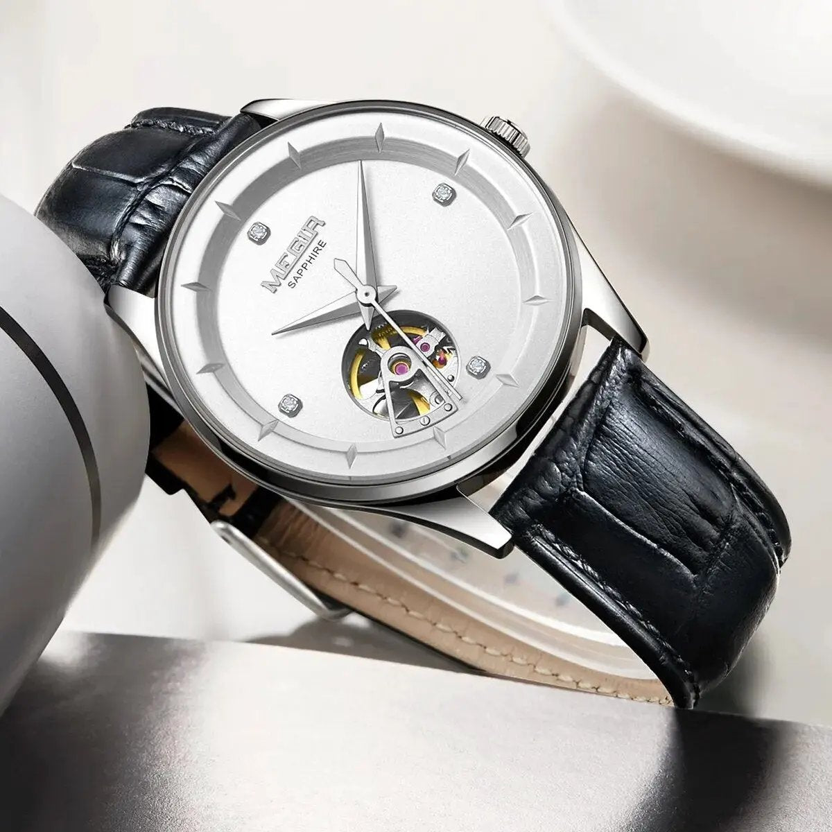 MEGIR Fashion Leather Strap Wristwatch for Men Large Dial Sapphire Automatic Mechanical Watch Clock Relogio Masculino 62059 by MEGIR WATCH GROUP