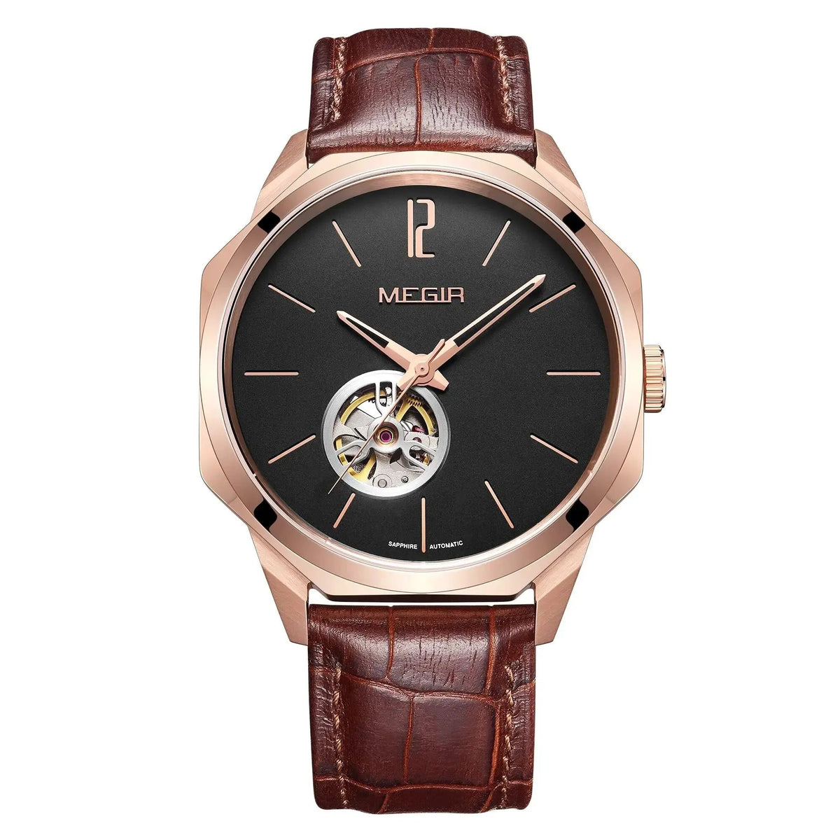 MEGIR Retro Men's Wristwatch Luxury Automatic Mechanical Watches Leather Strap Sapphire 5ATM Waterproof Watch Relogio Masculino 62073 by MEGIR WATCH GROUP