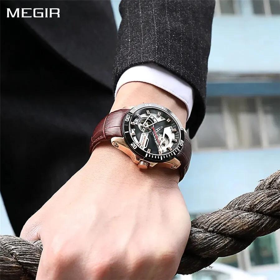 MEGIR Fashion Leather Watches for Men Sapphire Stainless Steel Automatic Mechanical Watch Sports Clock Montre Homme 62069 by MEGIR WATCH GROUP