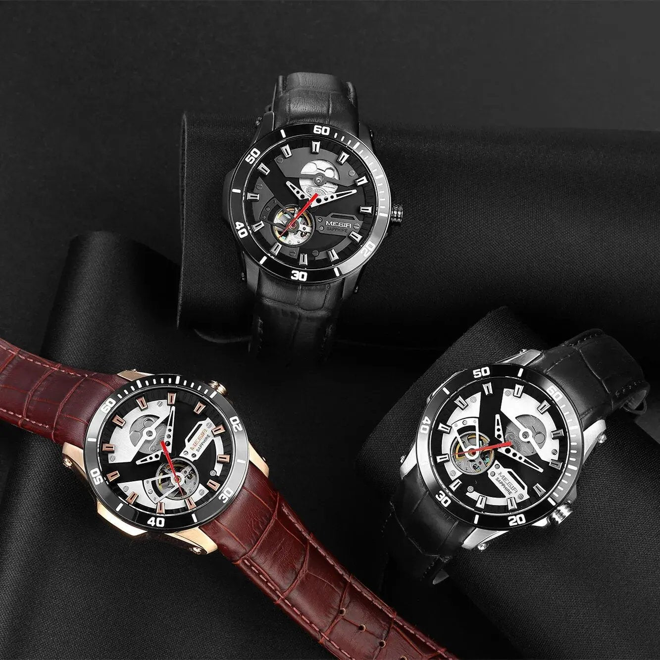 MEGIR Fashion Leather Watches for Men Sapphire Stainless Steel Automatic Mechanical Watch Sports Clock Montre Homme 62069 by MEGIR WATCH GROUP