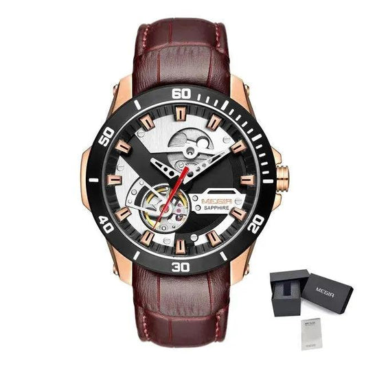 MEGIR Fashion Leather Watches for Men Sapphire Stainless Steel Automatic Mechanical Watch Sports Clock Montre Homme 62069 by MEGIR WATCH GROUP
