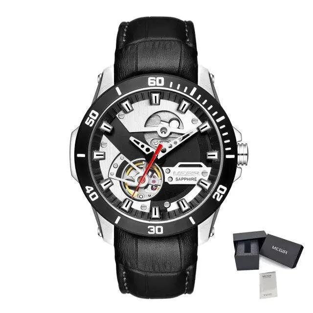 MEGIR Fashion Leather Watches for Men Sapphire Stainless Steel Automatic Mechanical Watch Sports Clock Montre Homme 62069 by MEGIR WATCH GROUP