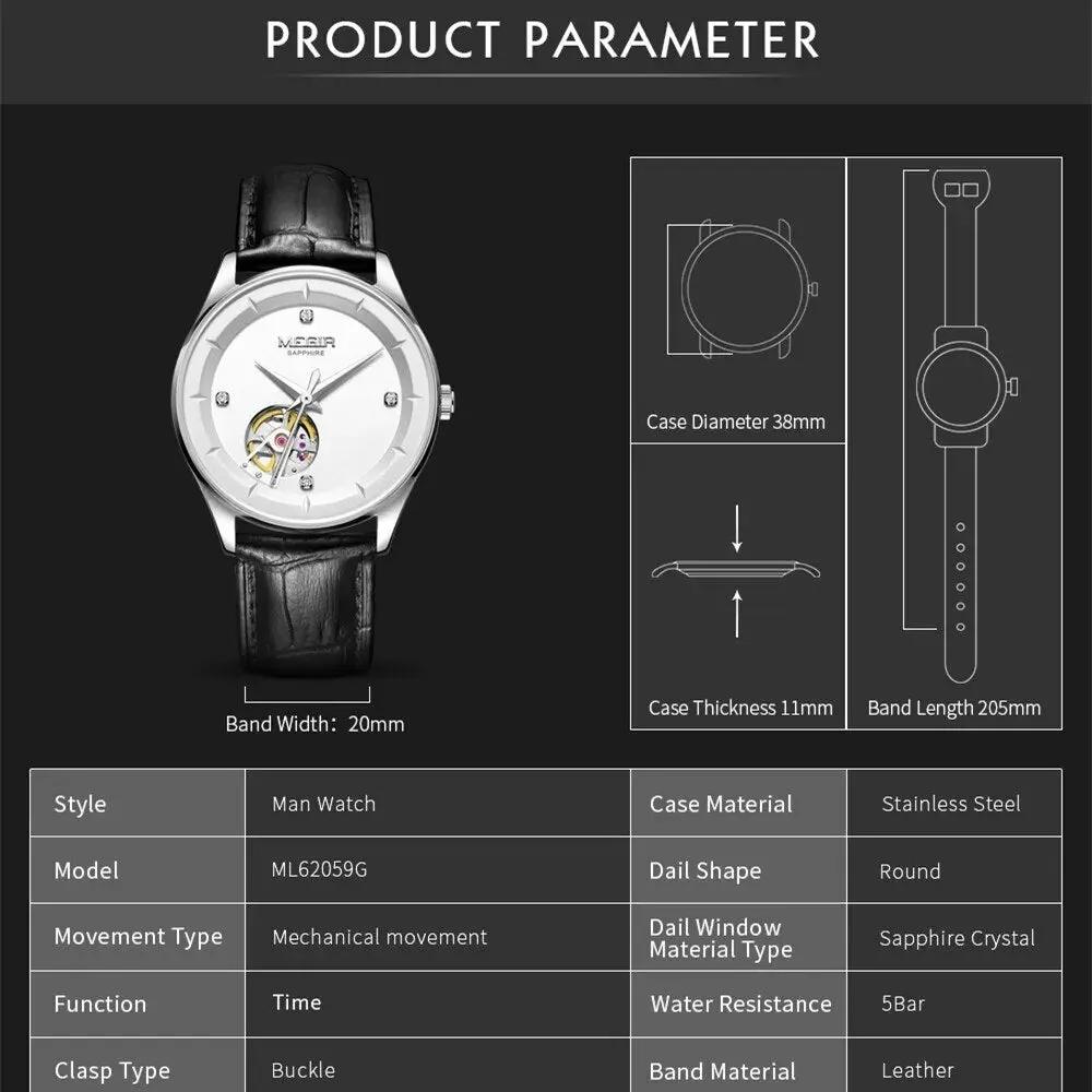MEGIR Fashion Leather Strap Wristwatch for Men Large Dial Sapphire Automatic Mechanical Watch Clock Relogio Masculino 62059 by MEGIR WATCH GROUP