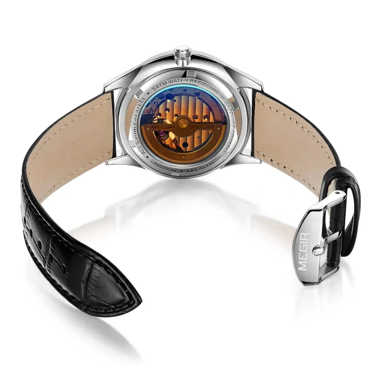 MEGIR Fashion Leather Strap Wristwatch for Men Large Dial Sapphire Automatic Mechanical Watch Clock Relogio Masculino 62059 by MEGIR WATCH GROUP