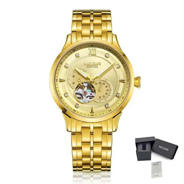 MEGIR Luxury Men Watches Stainless Steel Automatic Mechanical Watch Sapphire Steel Case Business WristWatch Montre Homme 62053 by MEGIR WATCH GROUP