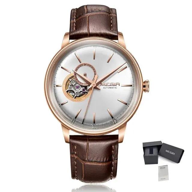MEGIR Automatic Men's Watch Mechanical Movement Leather Strap Luxury Business Watches 5ATM Waterproof Big Dial Clock Wristwatch 62057 by MEGIR WATCH GROUP